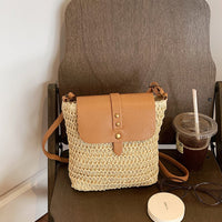 Woven Straw Mini Square Bag – Flap Closure Handbag with Polyester Lining for Summer Style
