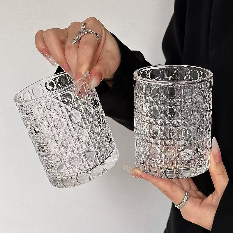 Gemstone Pattern Glass Cup Transparent Drinking Glass 200ml