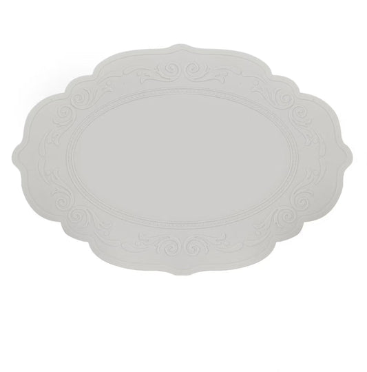 Oval Vintage Embossed Silicone Placemat Scalloped Edge Heat Resistant Non Slip Dining Table Mat Decorative Table Protector