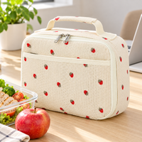 Strawberry and Gingham Oxford Fabric Lunch Bag with Carry Handle