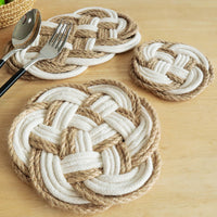 Handwoven Round Trivet, Cotton Linen Heat Resistant Table Mat & Coaster