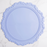 Round Embossed Silicone Placemat Scalloped Edge Non Slip Heat Resistant Table Mat Vintage Floral Coaster Style