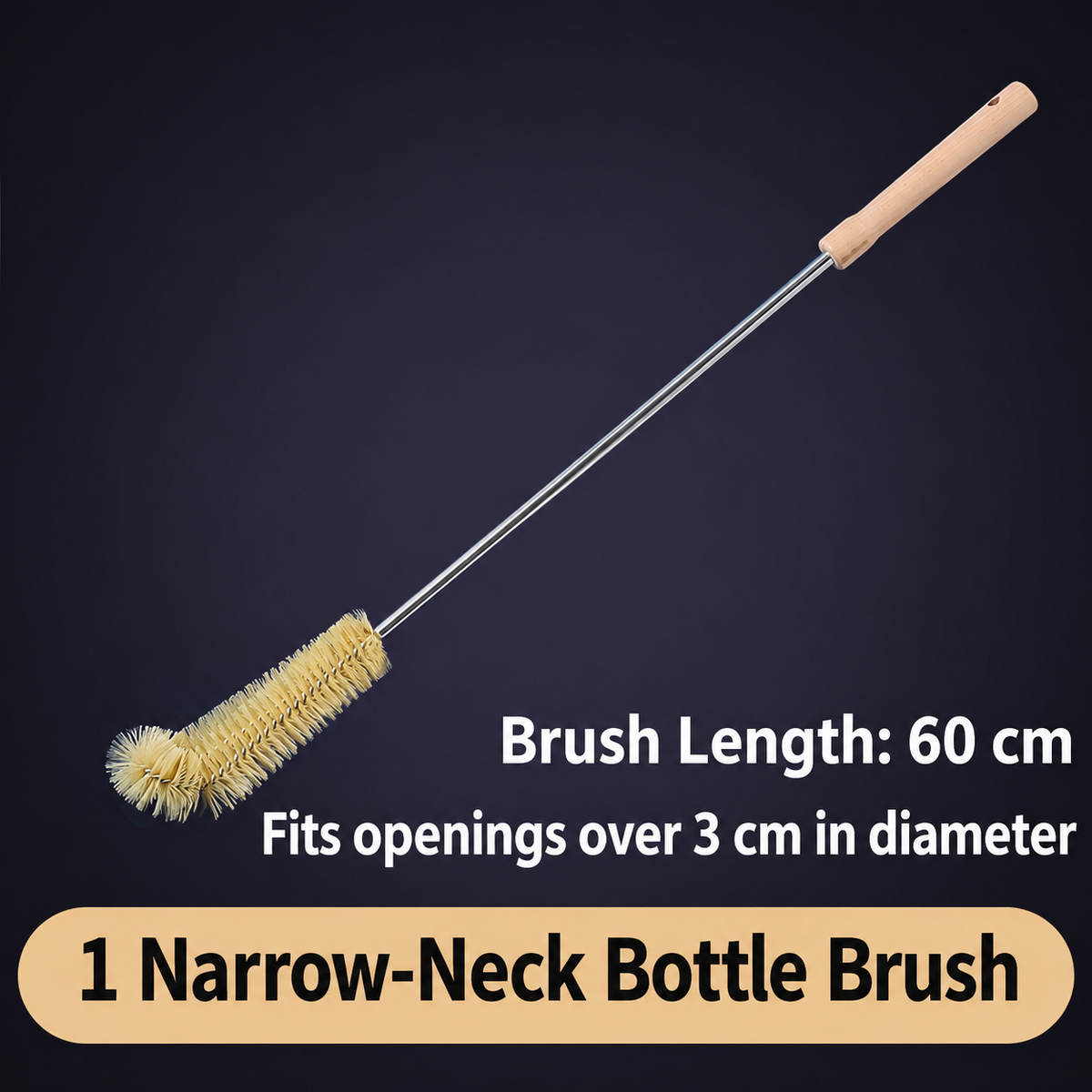 Long Handle Bottle Cleaning Brush with Wooden Grip, 40 cm Bottle and Jar Scrubber