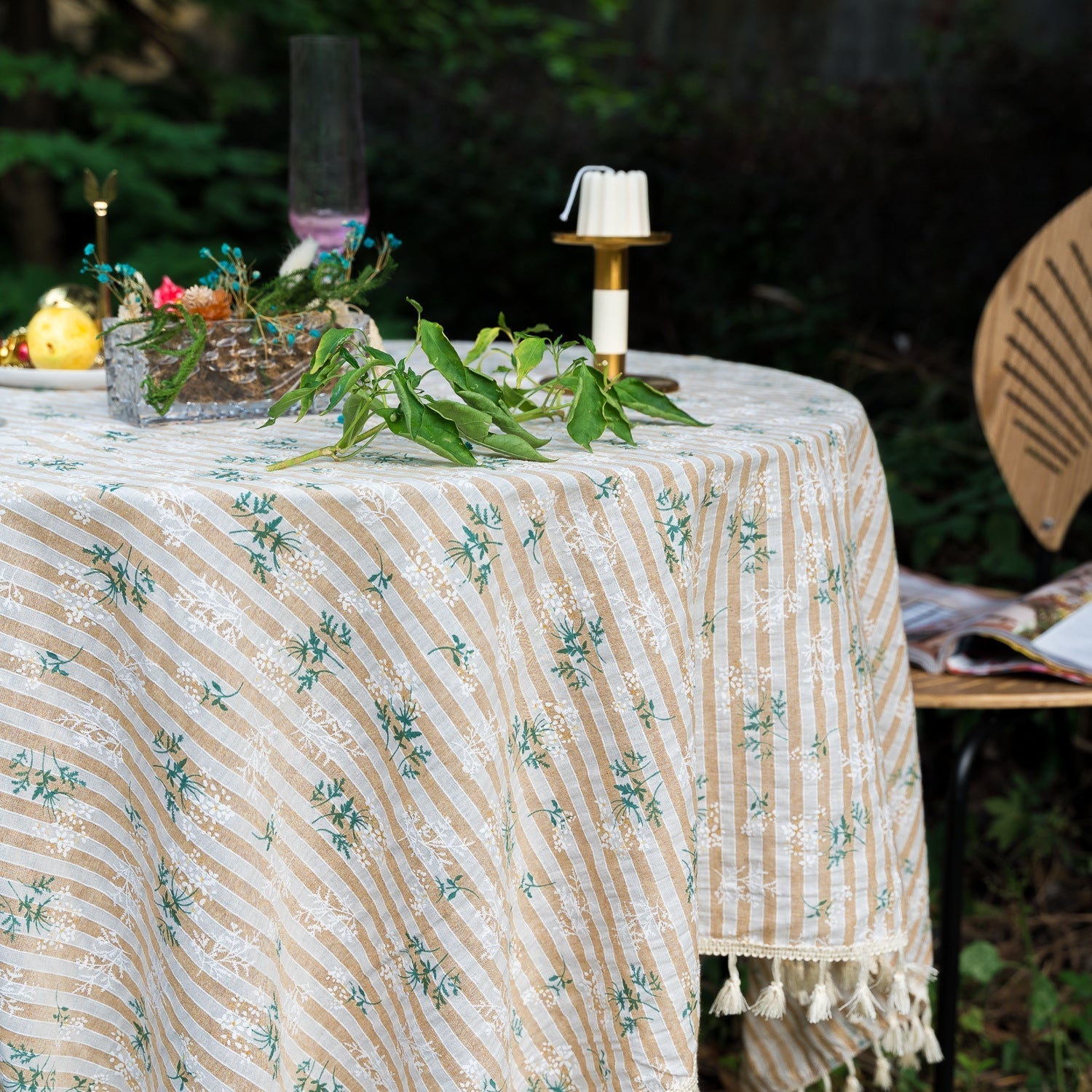 Lilac Floral Tablecloth, Cotton Linen Decorative Table Cover