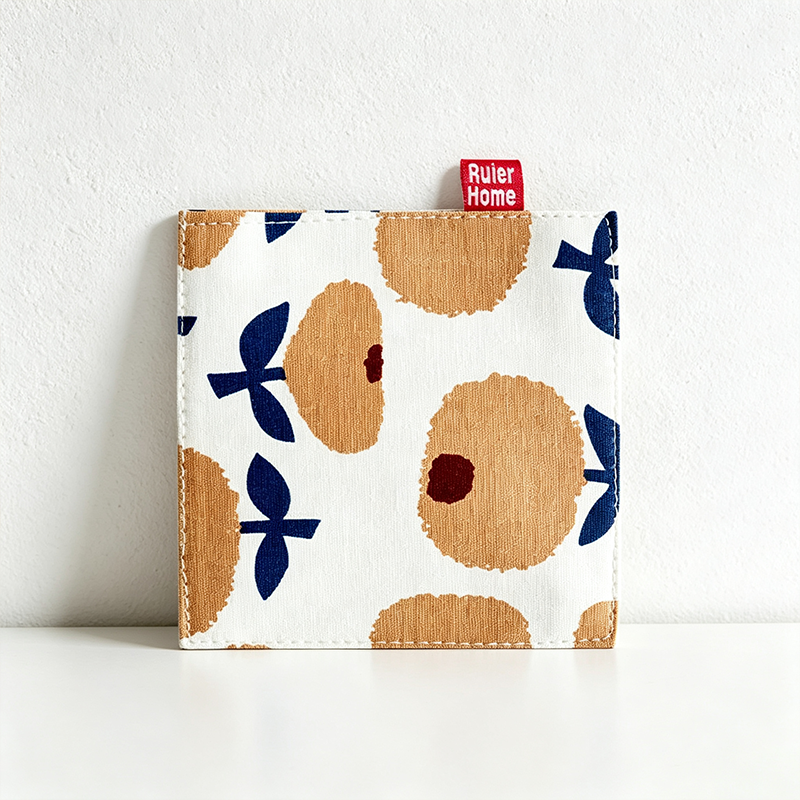 Floral Fabric Coaster – Square Polyester Cup Mat for Dining Table & Kitchen Decor