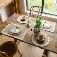 Farmhouse Vintage Jute Placemat with Tassels, Round Bowl Mat, Rectangular Heat Resistant Table Mat & Napkin