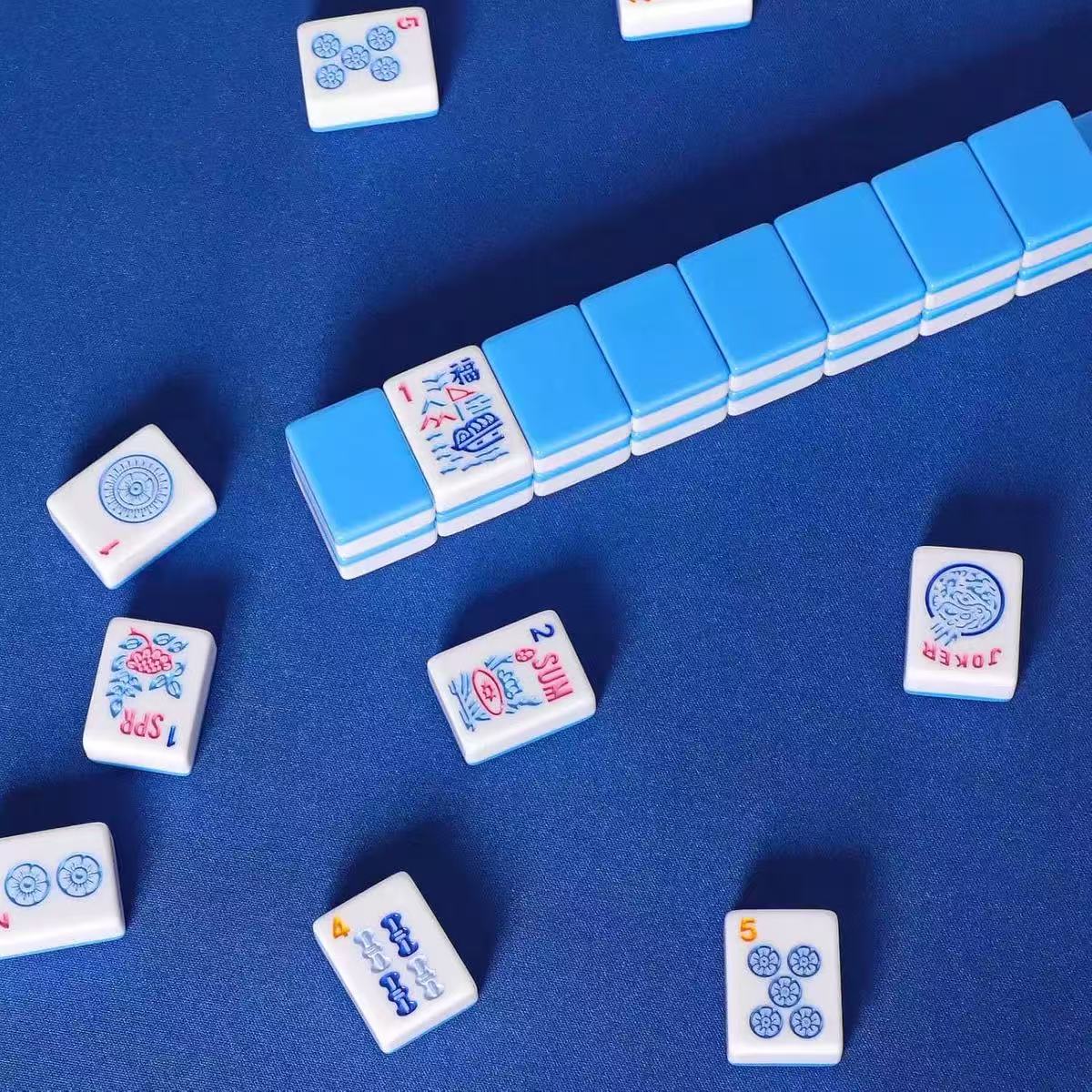 Melamine Mahjong Tiles with Colored Backs for Tabletop Games