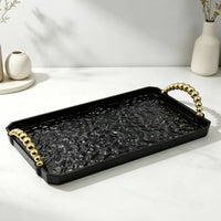 Matte Black Ripple Texture Rectangular Plastic Tray Modern Serving Platter Minimalist Countertop Organizer Decorative Tray