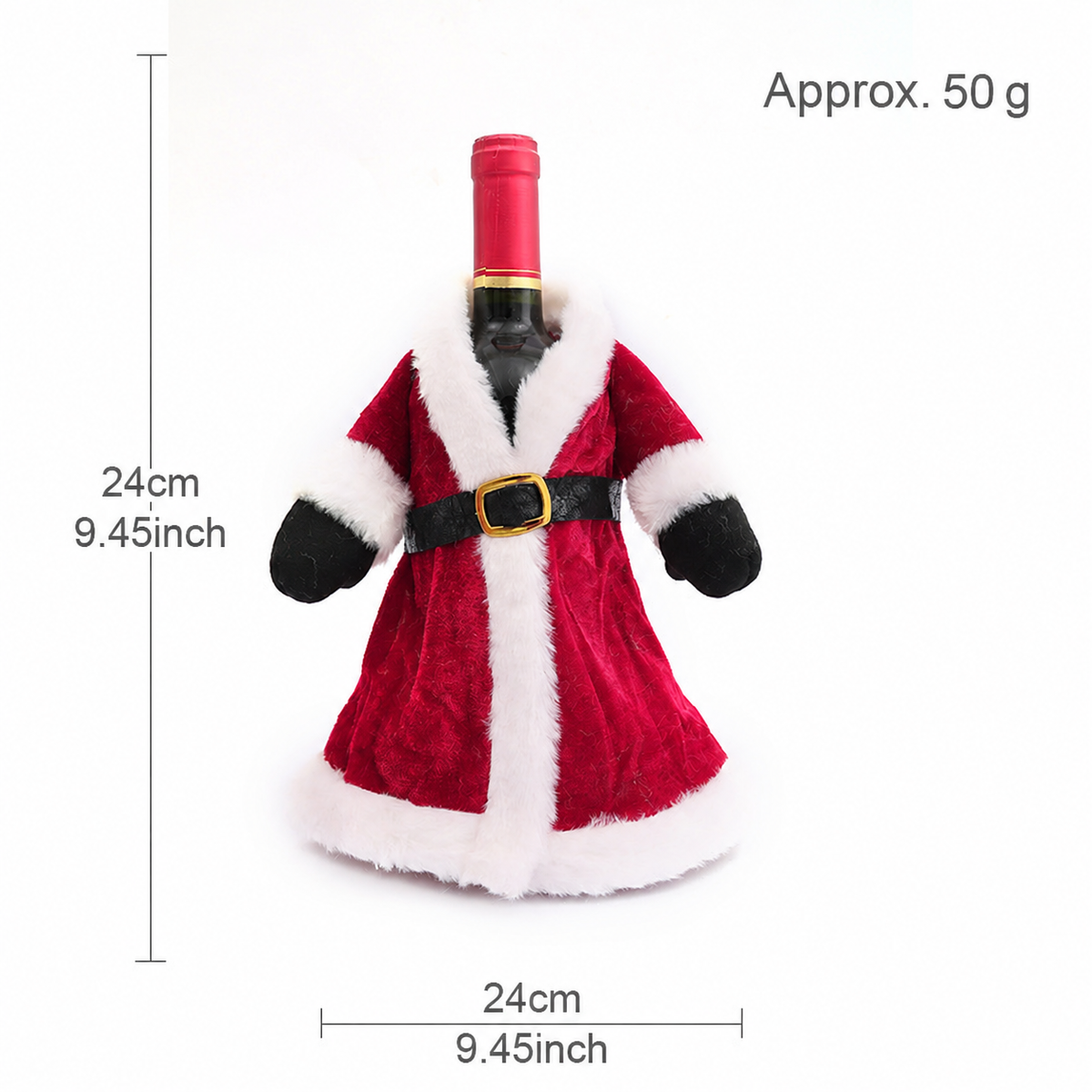 Christmas Wine Bottle Covers, Santa Coat and Mrs. Claus Dress Styles with White Plush Trim, Holiday Bottle Decorations