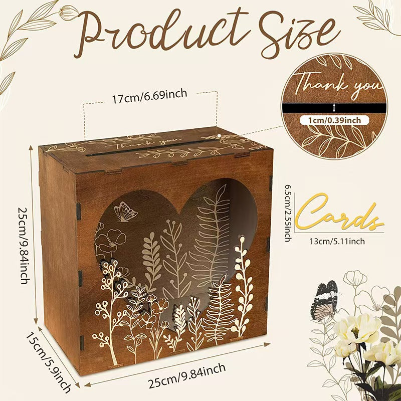 Wood Wedding Card Box Decorative Event Guest Sign-In Box