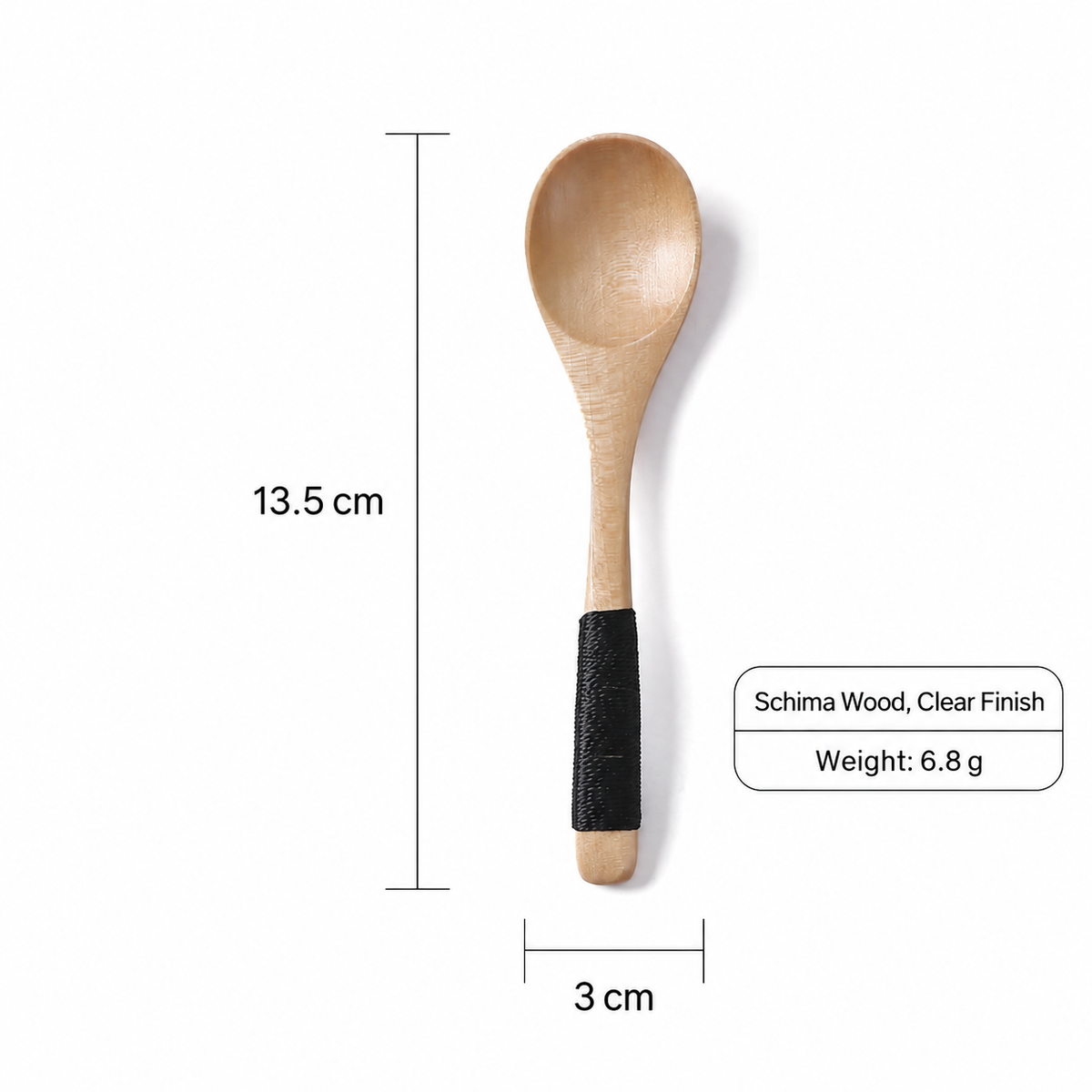 Natural Wood Dessert Spoon with Plain or Cord Wrapped Handle