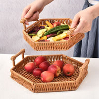 Faux Rattan Serving Tray Snack Storage Plate