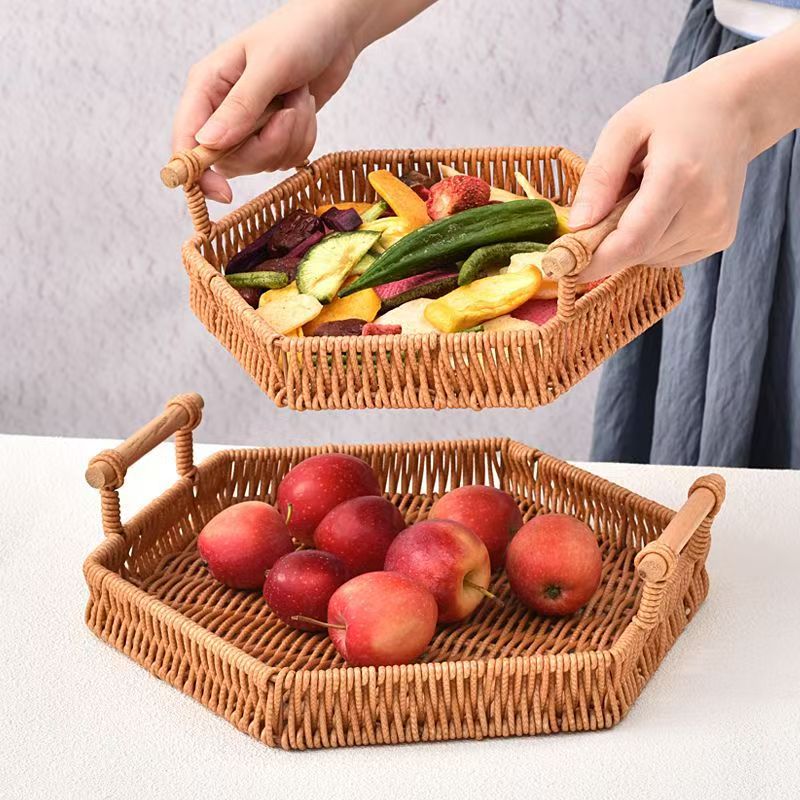 Faux Rattan Serving Tray Snack Storage Plate