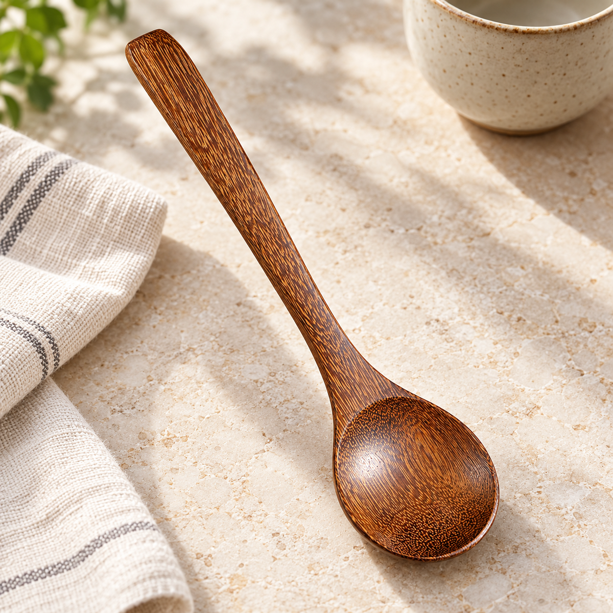 Round Bowl Wooden Soup Spoon for Porridge and Desserts