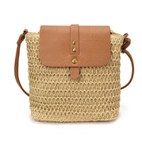 Woven Straw Mini Square Bag – Flap Closure Handbag with Polyester Lining for Summer Style