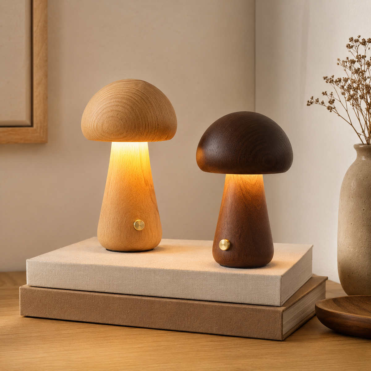 Ins Mushroom Night Light – Touch LED Bedside Ambient Lamp