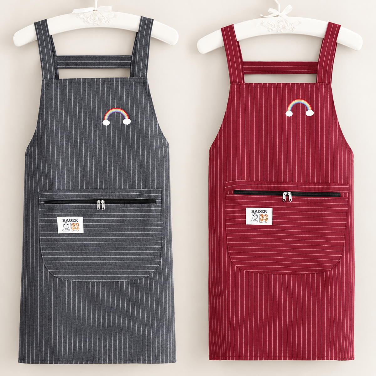 Waterproof Striped Kitchen Apron with Pockets