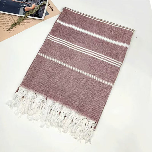 Large Cotton Striped Swim Towel With Tassel Fringe Absorbent Boho Beach Blanket 1x1.8m