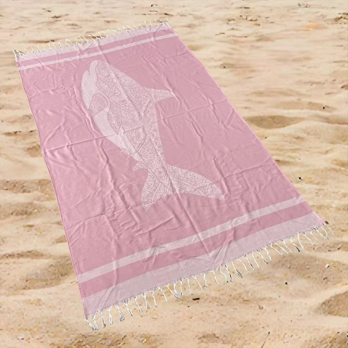 Ocean Shark Print Beach Towel Oversized Rectangular Quick-Dry Absorbent Shawl Summer Swim Travel Wrap with Tassel Edges