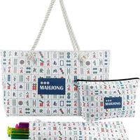American Mahjong Storage Bag Set, Beige Floral Print 3-Piece Organizer