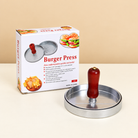 Stainless Steel Burger Patty Press Round Hamburger Meat Mold with Wooden Handle
