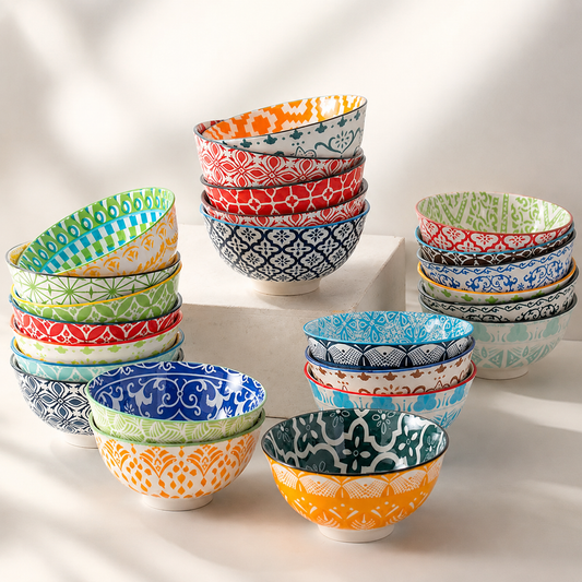 Bohemian Ceramic Pedestal Bowl – Underglaze Rice & Soup Bowl