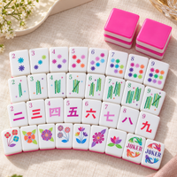 Pink American Mahjong Tiles with Colorful Floral, Bamboo and Joker Designs