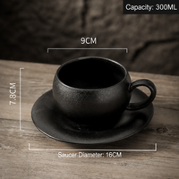 Vintage Coffee Cup & Saucer Set, 300ml Matte Ceramic Cappuccino Latte Cup, 4 Style Options