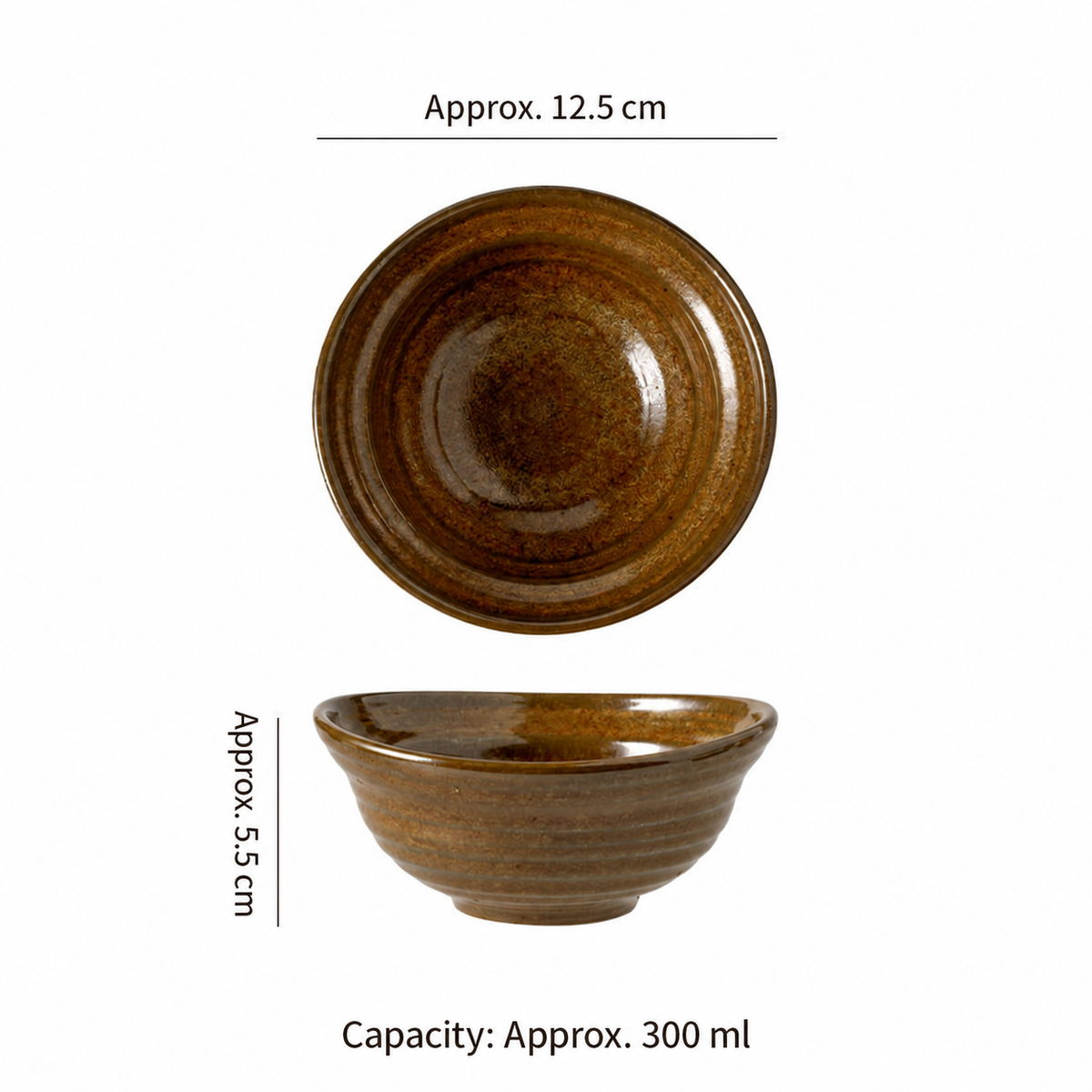 Clay Rice Bowl, 300 ml Rustic Glazed Earthenware Soup Bowl, Small Serving Bowl