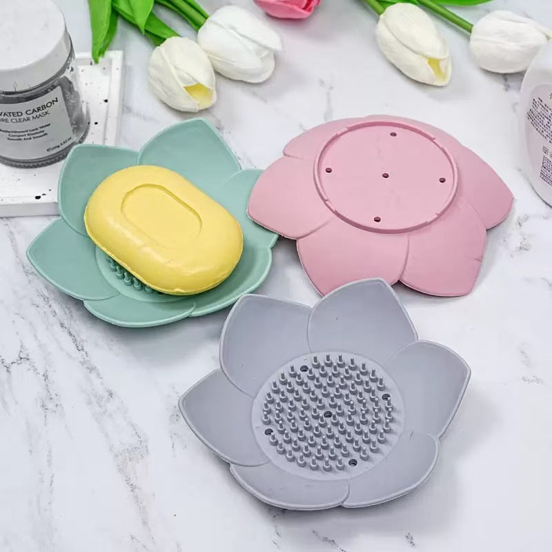 Lotus Shape Silicone Soap Dish Drain Tray