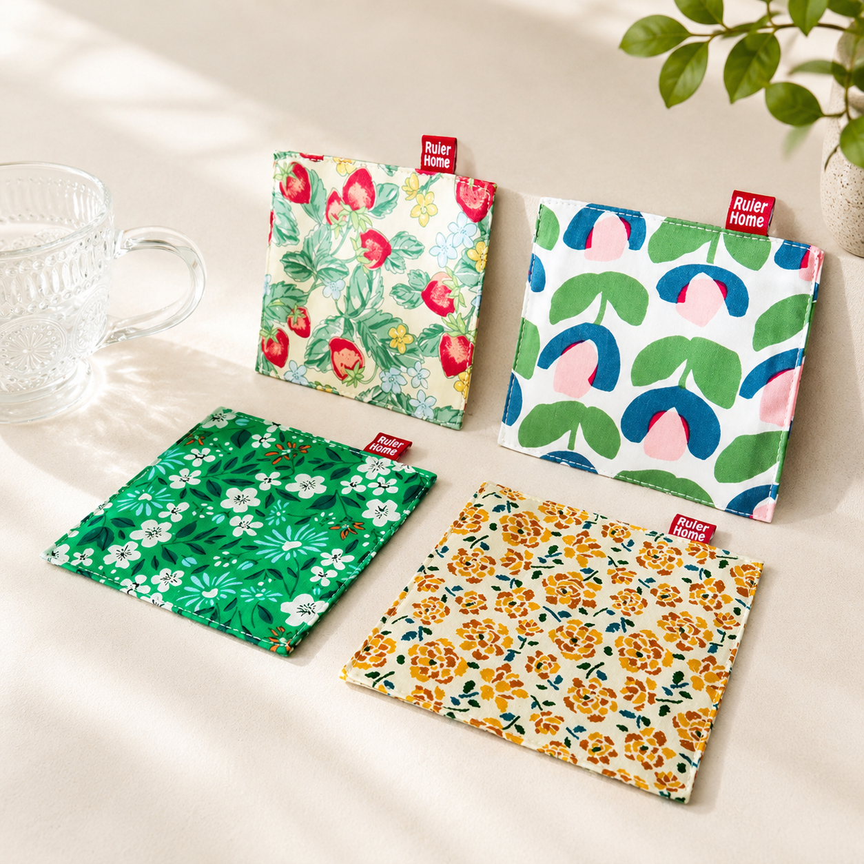 Double-Layer Floral Fabric Coaster, Square Mug Mat & Table Protector