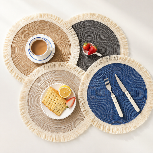 Round Cotton Tassel Placemat, Farmhouse Dining Table Mat