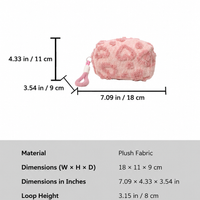 Plush Heart Cosmetic Bag with Wrist Strap and Zipper Closure