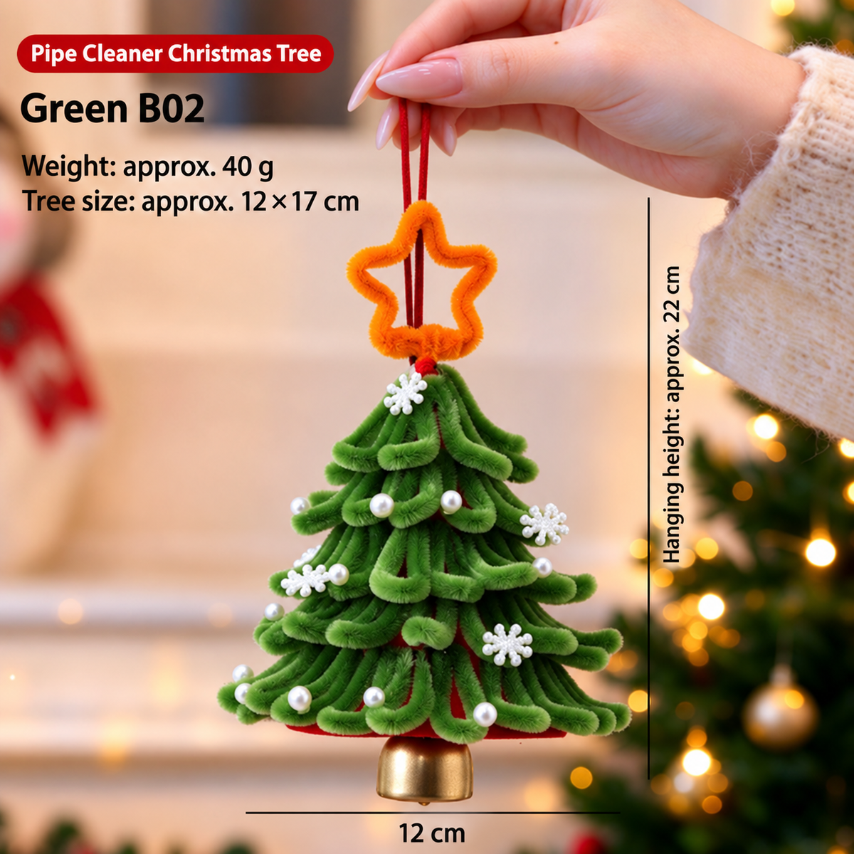 Christmas Tree Pipe Cleaner Hanging Ornament Handmade Style Holiday Car Decoration