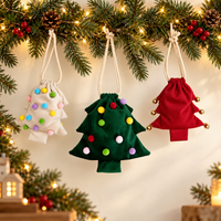 Christmas Tree Drawstring Gift Bag Colorful Pom Pom Holiday Candy Packaging Pouch