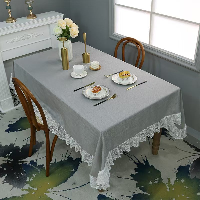 Rectangular Lace Trim Tablecloth Rustic Gauze Table Cover