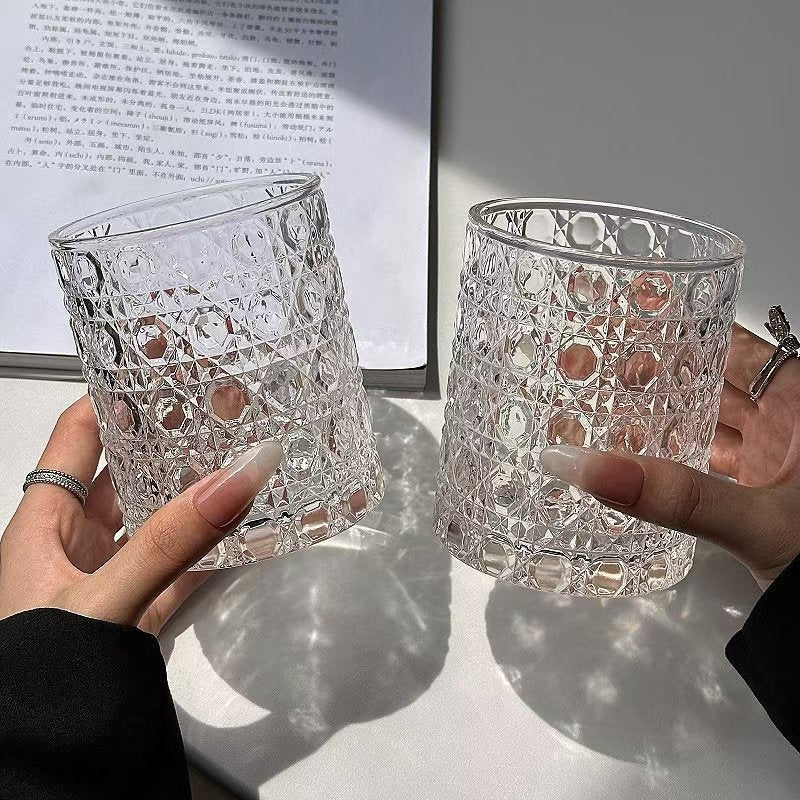 Gemstone Pattern Glass Cup Transparent Drinking Glass 200ml