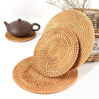 Round Rattan Heat Resistant Trivet Tea Coaster