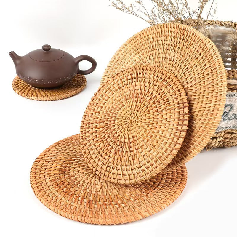 Round Rattan Heat Resistant Trivet Tea Coaster