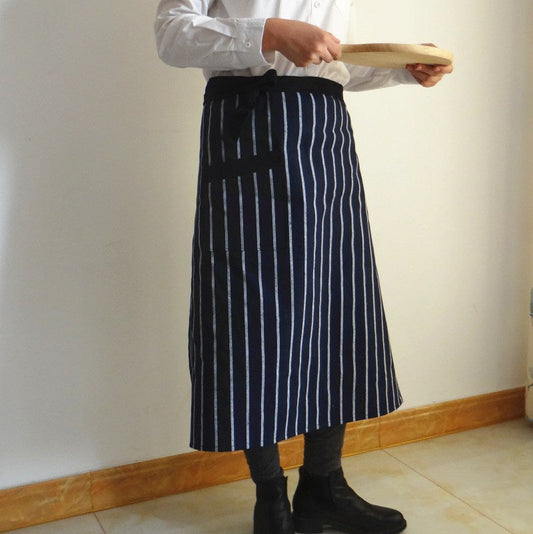 Woven Cotton Stripe Apron, Comfortable Long-Sleeve Half-Body Kitchen Apron
