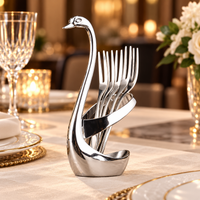 Decorative Swan Cutlery Holder – Zinc Alloy Utensil Stand, Optional 10-Piece Stainless Steel Spoon and Fork Set