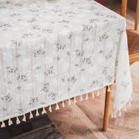 Lilac Floral Tablecloth, Cotton Linen Decorative Table Cover