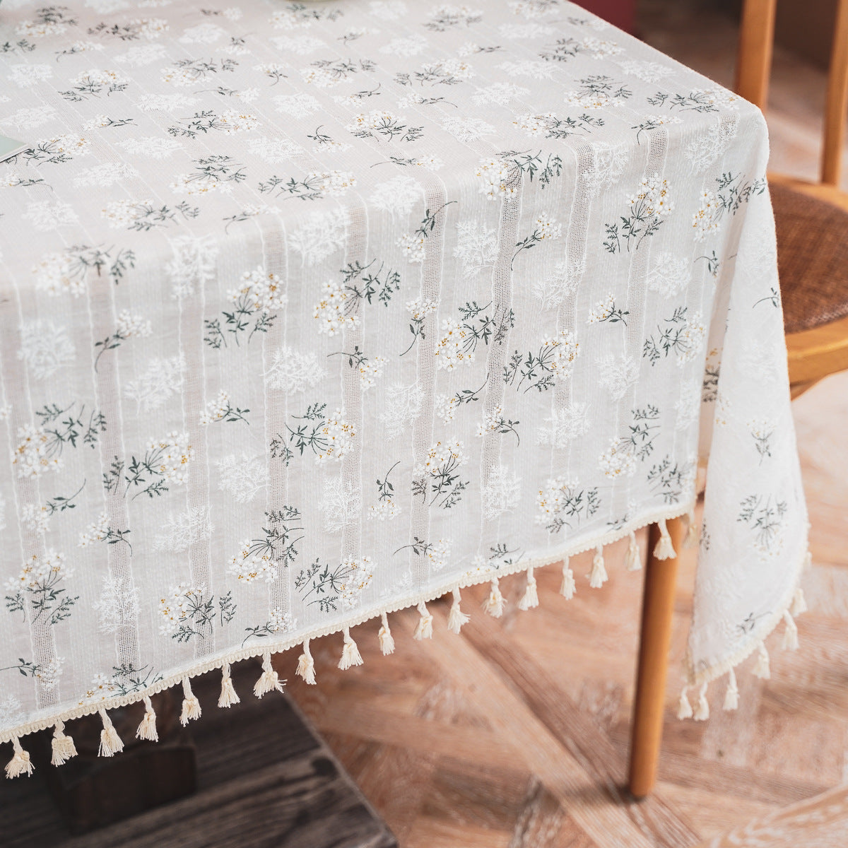 Lilac Floral Tablecloth, Cotton Linen Decorative Table Cover