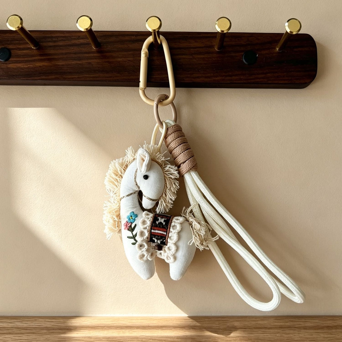 Vintage Horse Bag Charm – Cotton Linen Pony Pendant, Embroidered Animal Keychain for Backpack & Purse