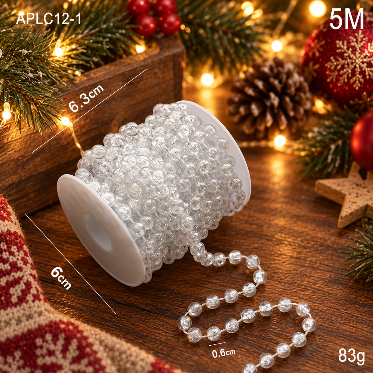 Clear Acrylic Crystal Bead Garland Christmas Tree Hanging Decorative Strand