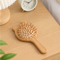 Cat Ear Bamboo Scalp Massage Hair Brush – Rounded Pins Gentle Detangling Wooden Paddle Brush