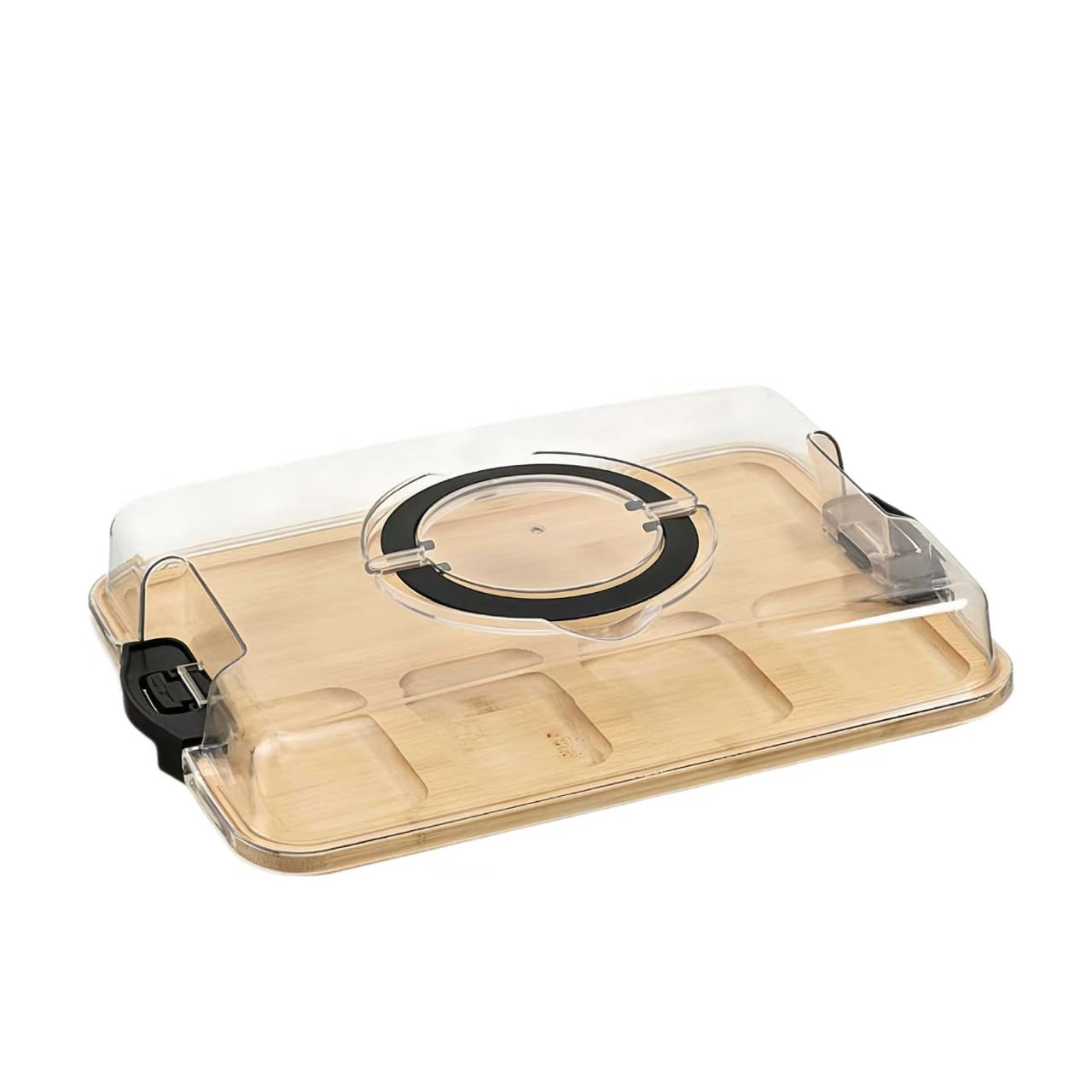 Bamboo Compartment Tray with Clear Lid Snack Storage Box