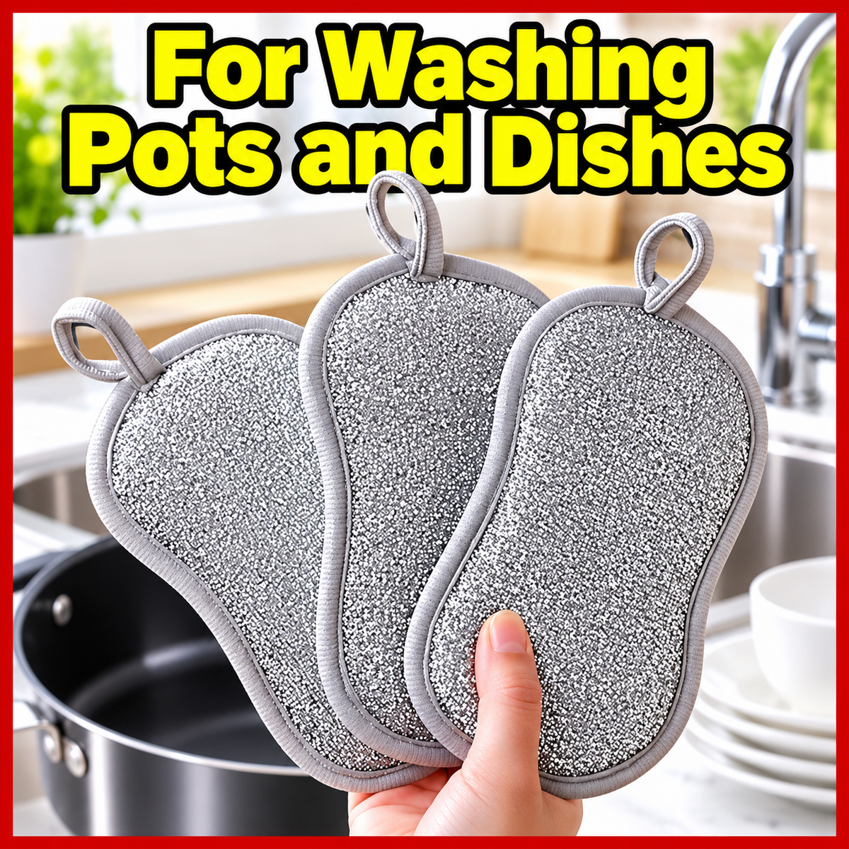 Double Sided Kitchen Cleaning Sponge Pad, Reusable Dish Scrubber