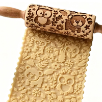 Beech Wood Embossing Rolling Pin – Engraved Cookie Dough Roller for Christmas Baking & DIY Crafts