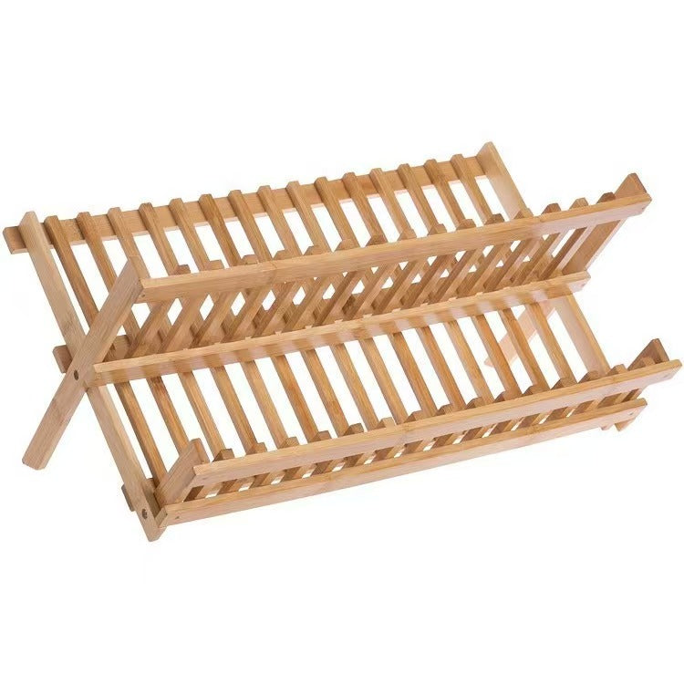 Foldable Bamboo Dish Rack Kitchen Drying Organizer